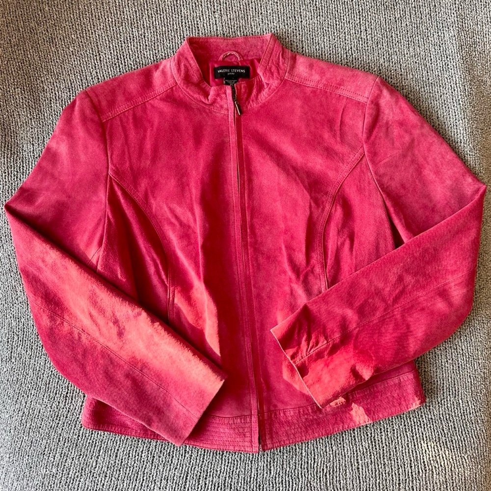 Pink Genuine Suede Leather Moto Jacket, EUC